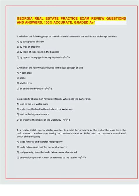 GEORGIA REAL ESTATE PRACTICE EXAM REVIEW QUESTIONS AND ANSWERS, 100% ...