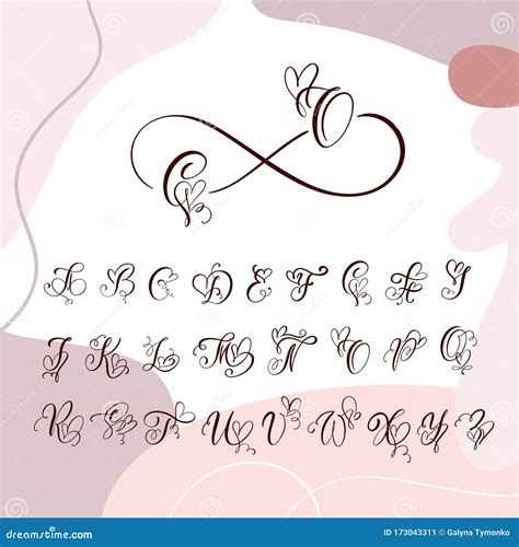 Handwritten Heart Calligraphy Monogram Alphabet. Valentine Cursive Font ...