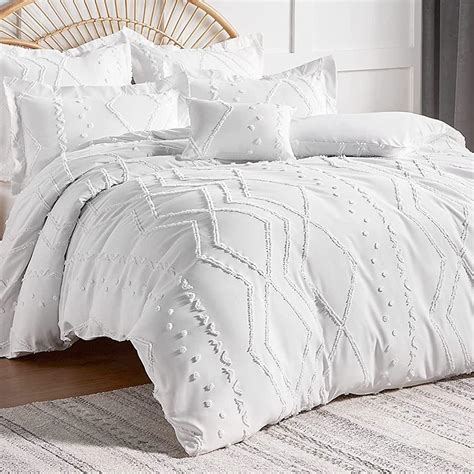 Gemarwel Boho Duvet Cover King White - King Size Jacquard Tufted Geo ...