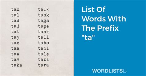 List Of Words With The Prefix "ta"