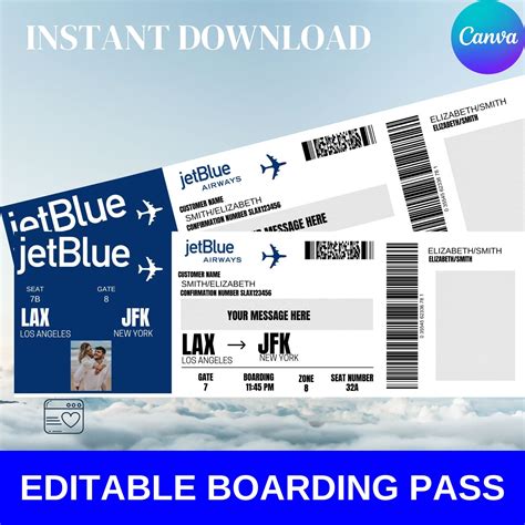 Editable Boarding Pass Ticket Template, Surprise Airline Gift, Jetblue ...