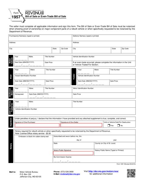 Free Missouri Motor Vehicle Bill of Sale | Form 1957 - PDF – eForms