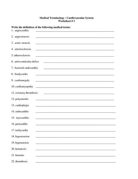 Beginner Free Printable Medical Terminology Worksheets