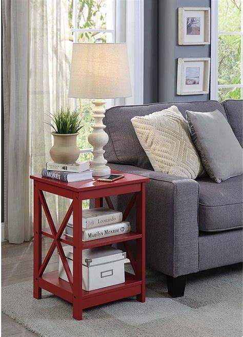Rococo Romance End Table, Cranberry Red, 3-Tier Open Shelving, Stylish ...