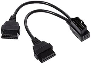 Diageng Right Angle OBD II 2 Y Splitter Cable 1'/30cm 1x Male and 2x ...