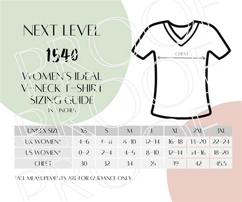 Next Level Apparel Womens Ideal V-neck T-shirt 1540 Sizing Chart, T ...