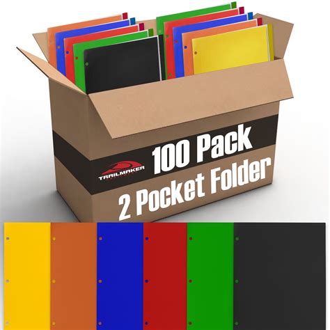 "Trailmaker 100 Pack Two Pocket Paper Folders, Colorful, Bright, Filing ...
