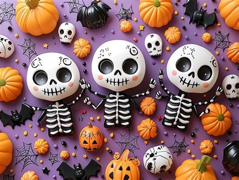 Image of a cute halloween scene in cartoon style featuring adorable ...