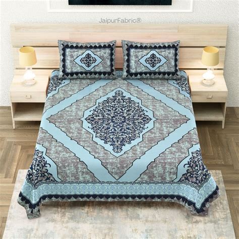 Divine Yantra Teal Harmony Pure Cotton King Size Bedsheet – JaipurFabric®