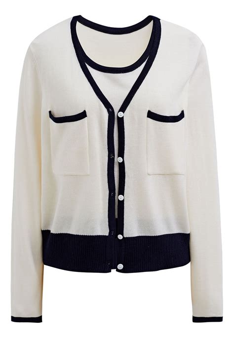 Contrast Edge Tank Top and Cardigan Set in White - Retro, Indie and ...