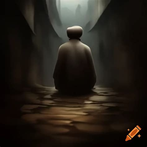 Artistic depiction of a man in darkness guided by a thin path of light ...