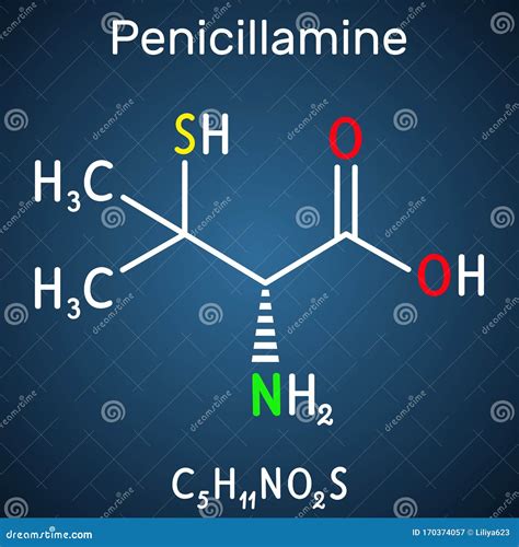 Penicillamine, D-penicillamine C5H11NO2S Molecule. it is Chelating Agent, an Antirheumatic and ...