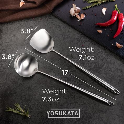 17-inch (43cm) Stainless Steel Wok Spatula & Ladle Set | Yosukata