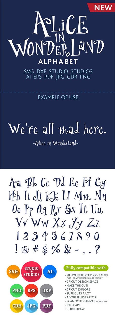 Alice in Wonderland Font Cuttable Alphabet SVG DXF EPS