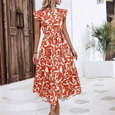 Sakmal Orange Summer Dresses Sundress Long Tea Party Empire Waist Dress ...