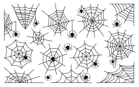 Premium Vector | Many different spider webs with black spiders set