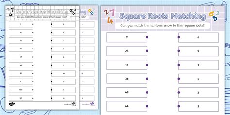 Square Roots Matching Worksheet (teacher made) - Twinkl