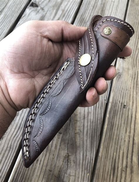 GENUINE LEATHER ENGRAVED CUSTOM HANDMADE SHEATH FOR FIXED BLADE KNIFE ...