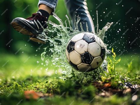 Premium Photo | Person kicking soccer ball in the style of focus stacking