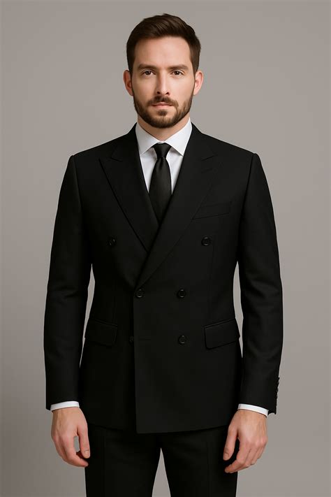 Double Breasted Black Slim Fit Suit – Falcon Suits
