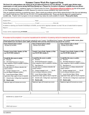 Fillable Online usc Summer Course Work PreApproval Form - usc Fax Email ...