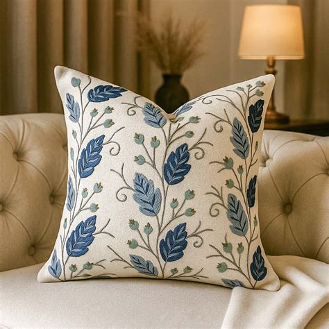 ESQ Living Gooseberry Embroidered Cushion Cover 45x45cm - Blue Beige