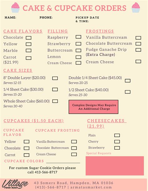 Bakery Menu — Village Food Mart