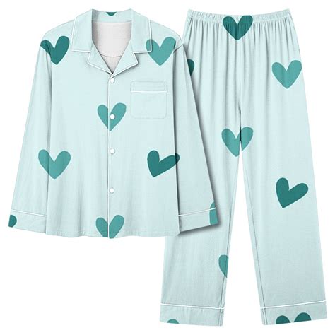 2 Piece Pajama Set Women Valentine's Day Pjs Set Cute Heart Print ...
