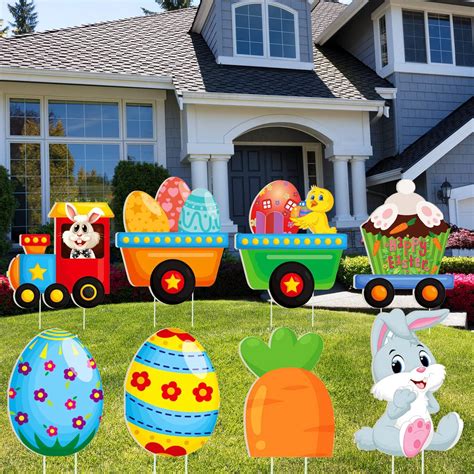 Amazon.com : Easter Decorations Outdoor Easter Bunny and Egg Yard Signs ...