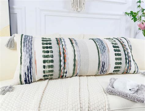 Amazon.com: NUYECY Chenille and Cotton Long Pillow for Bed,Striped ...