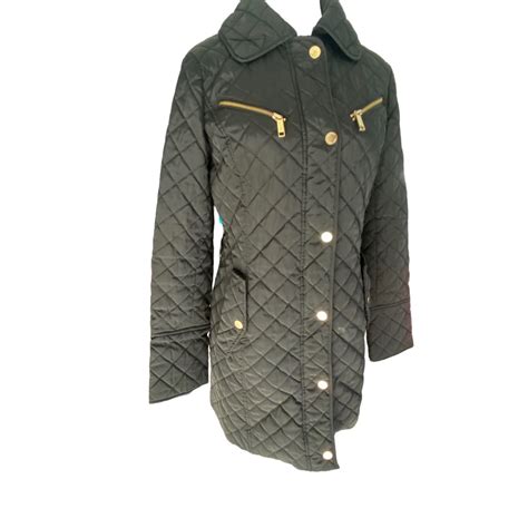 Michael Kors Quilted Puffer Trench Coat Jacket Black … - Gem