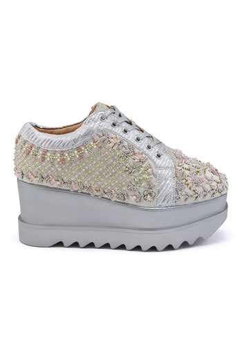 Buy Green Zari, Sequins, Embroidery Floral Motif Wedding Wedge Sneakers ...