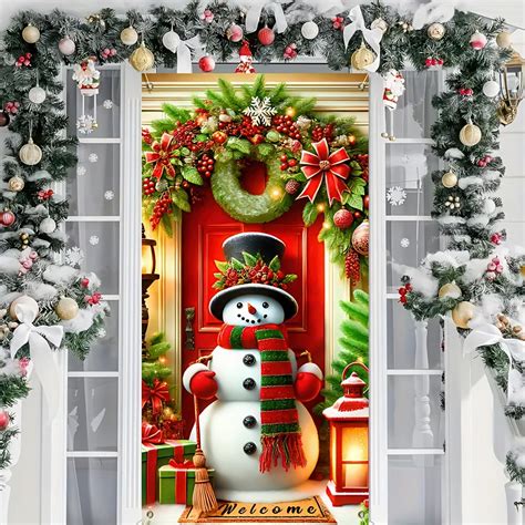 Amazon.com: Christmas Snowman Door Cover Decorations Christmas Front ...