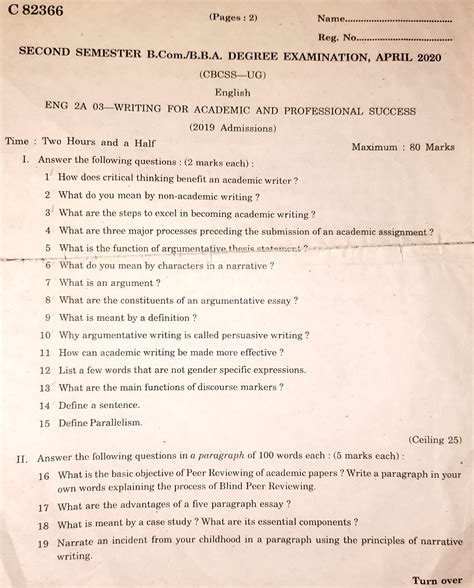 Bcom BBA Writing for Academic Success: Previous Year QP - Studocu
