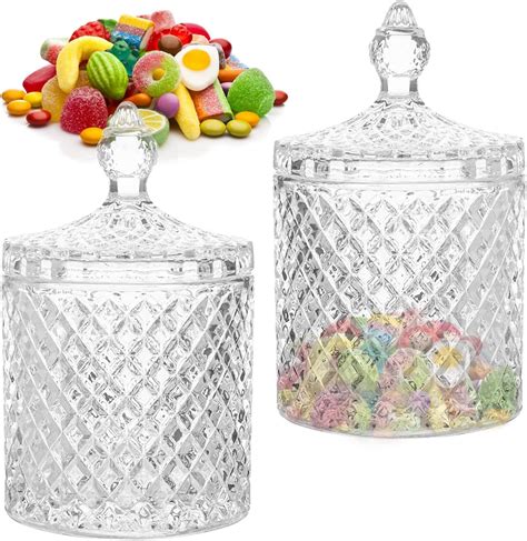 Cisolen 2 Pieces Crystal Candy Jar With Lid Vintage Candy Container ...
