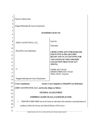 Fillable Online SAMPLE FDCPA LAWSUIT AGAINST DEBT COLLECTOR FOR CREDIT ...