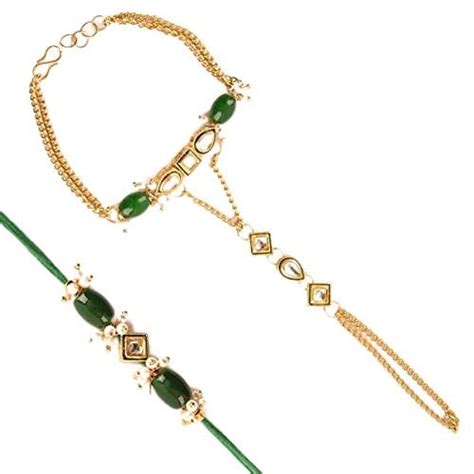 Buy A Pioneer - HANDMAND BHAIYA BHABHI LUMBA RAKHI COMBO SET - Gold ...