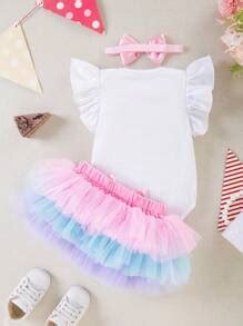 SHEIN 1st Birthday Party Baby Girl Cute Lovely Short Sleeve Romper With ...
