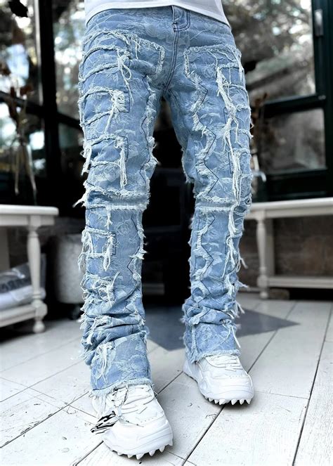 Blue Stacked Jeans For Men - Stacked Jeans