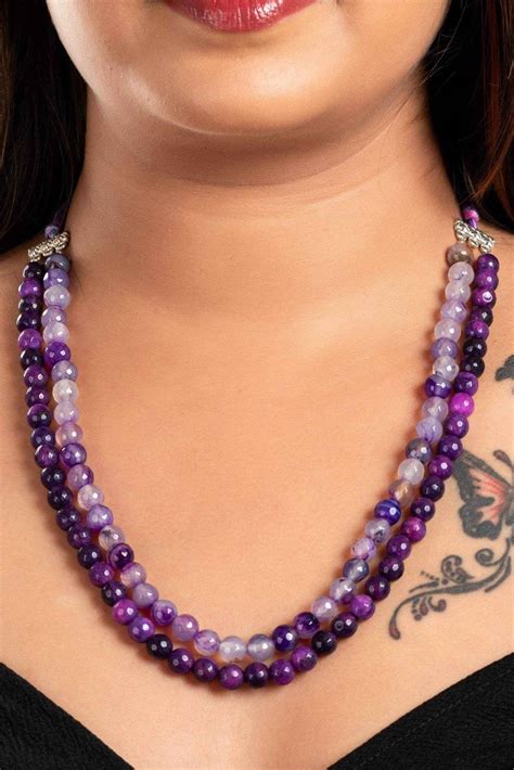 Handcrafted Double Line Purple Onyx Necklace With Adjustable Dori ...