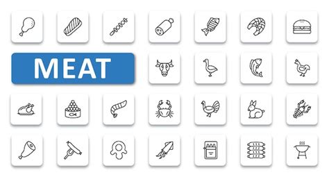 Vlees pictogrammenset vector illustratie dunne lijn overzicht ...
