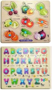 GREST Big Wooden ABCD and Vegetables Puzzle Educational Game For Kids ...