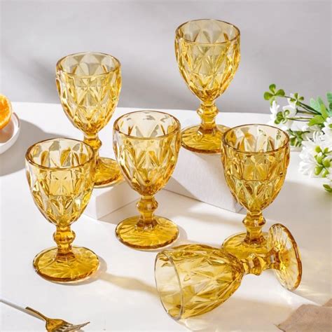 Textured Drinkware Glass Amber Set Of 6 250 ml Online - Premium Wine ...