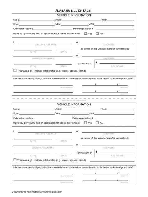 Fillable Online Alabama Motor Vehicle Bill of Sale Form Fax Email Print ...