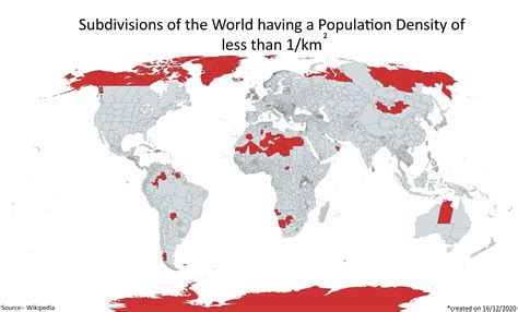 Places Where The Population Density Is Less Than 1/km2 : r/MapPorn