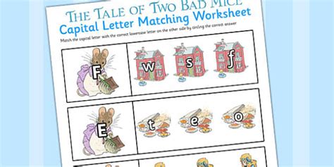 The Tale of Two Bad Mice Themed Capital Letter Matching Worksheet