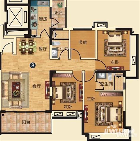 长沙恒大雅苑（住宅）恒大雅苑户型图 四室两厅两卫 140.42㎡ 140.42㎡户型图_首付金额_4室2厅2卫_140.42平米 - 吉屋网