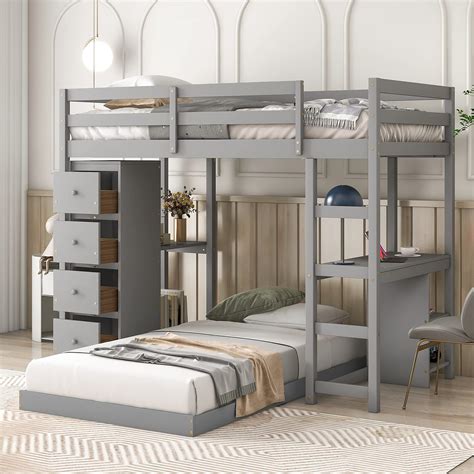 Harper bright designs twin over twin bunk beds with desk and storage ...