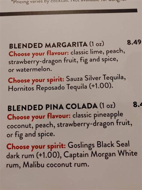 Menu at Pickle Barrel, London