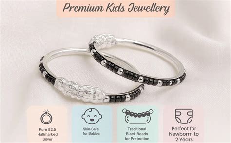 Buy SHREE EMPORIUM 92.5 Sterling Silver Baby Kada with Black Beads ...